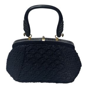 Vintage 60’s Black Knit Dumpling Bag With Silver And Gold Fixtures.